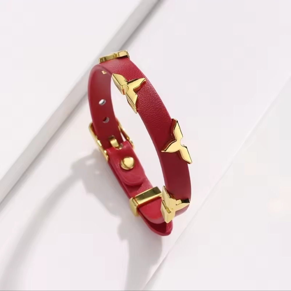 Red Bracelet with Gold Butterfly Accents